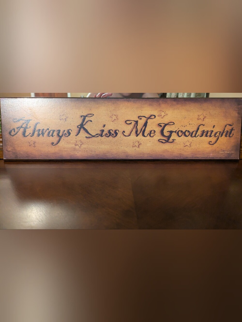 Always Kiss Me Goodnight Wooden Wall Sign - Brown Rustic Accent